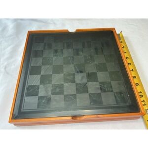 Glass Chess and Backgammon Set Wood Frame Frosted Clear Pieces 11.5 Inch Board